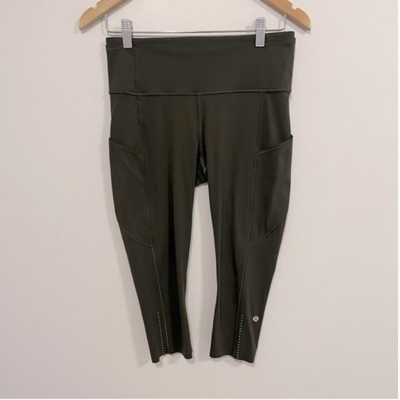 Lululemon Fast & Free Crop II *Nulux 19" Dark Olive 4 - Picture 6 of 16